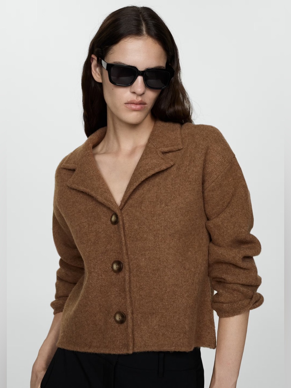 Mango Brown knitted buttoned jacket NWT